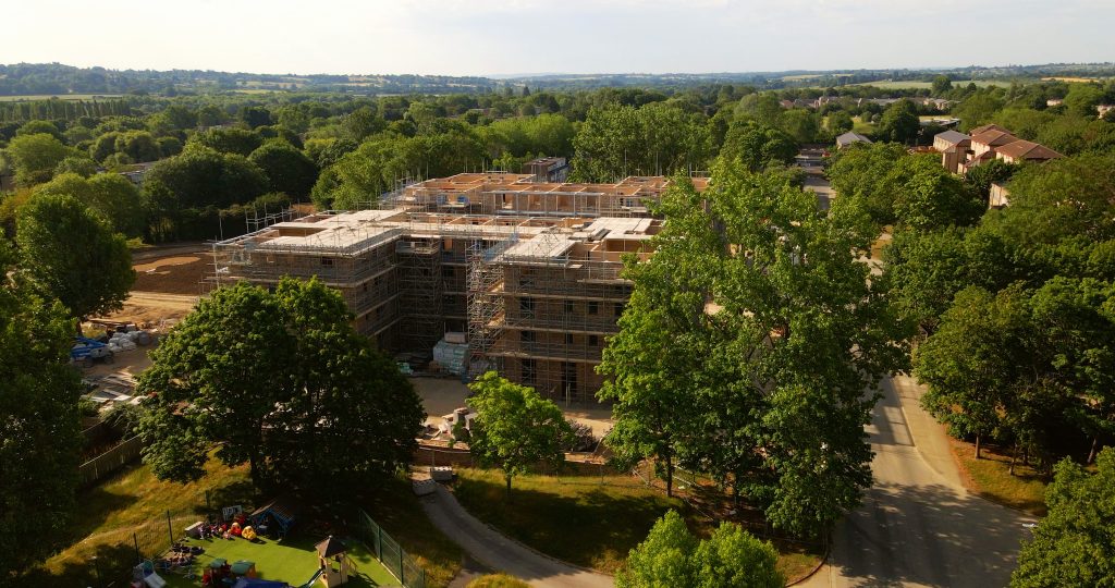 apt block Ariel shot of a apartment block being built